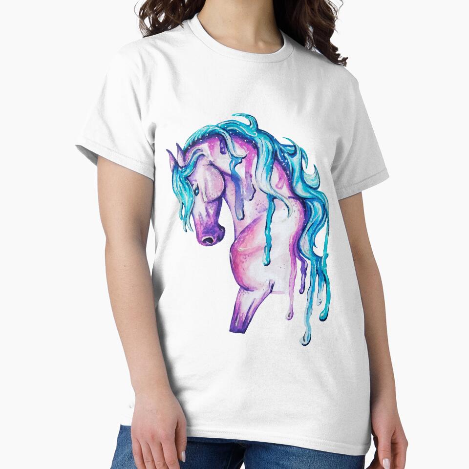 Watercolor Pink and Blue Horse by Lady-Lilac