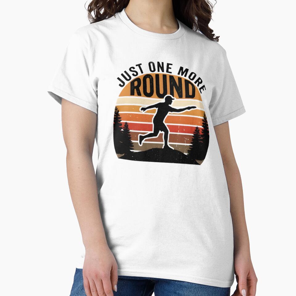 Just One More Round Funny Disc Golf Retro Silhouette Design by FairwayApparel