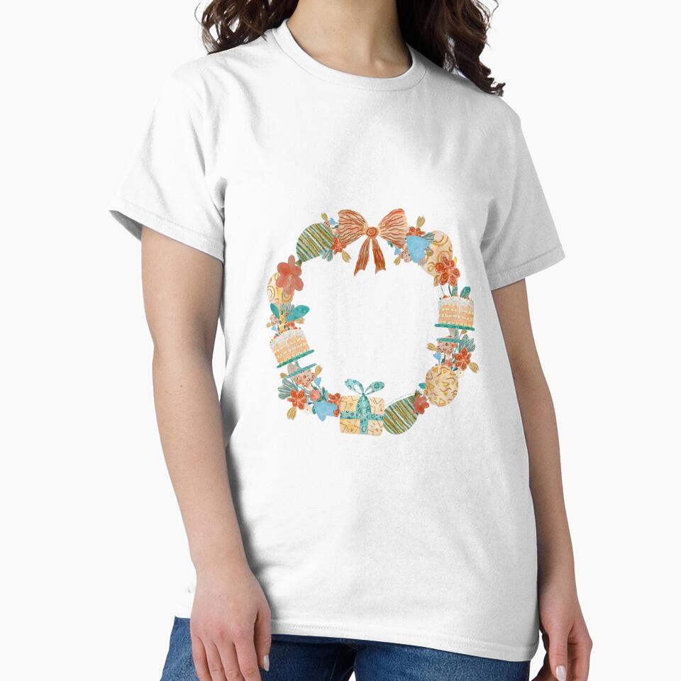 Wreath Happy birthday flower gift cake watercolor turquoise by Yana Mustafina | Boho Soulful Designs