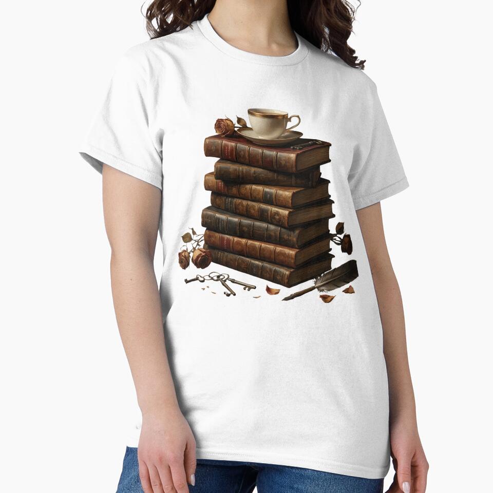 Vintage Books Stack Tea Coffee – Classic Literature Reader Bibliophile Cozy Reading Gift Design by Luminari Creations