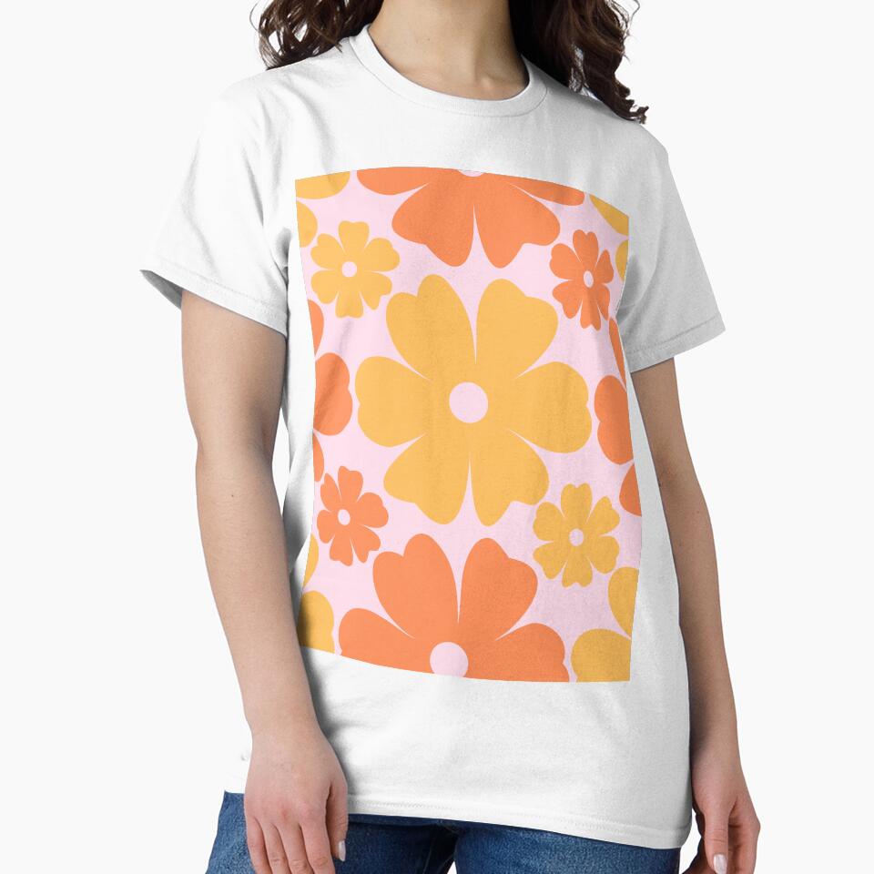 Retro Daisy Flowers 70s Yellow & Orange by AOCollections