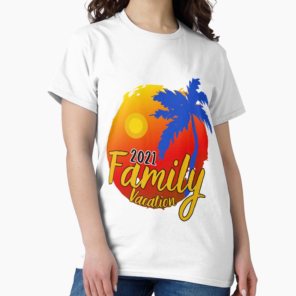 Copy of Family Vacation 2021 Red and Yellow Beach Sunset and Coconut Tree 3 by MyPrintCharming