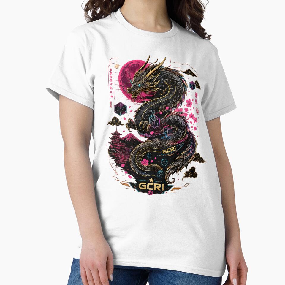 GCR1 Shadow Dragon | Japanese Cyber Dragon with Sakura Moon Streetwear Design by GCR1