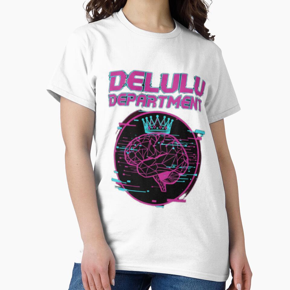 DELULU DEPARTMENT T-Shirt | Funny Delusional Gen Z Meme Humor | Retro Glitch Y2K Brain Art Gift by Magounette