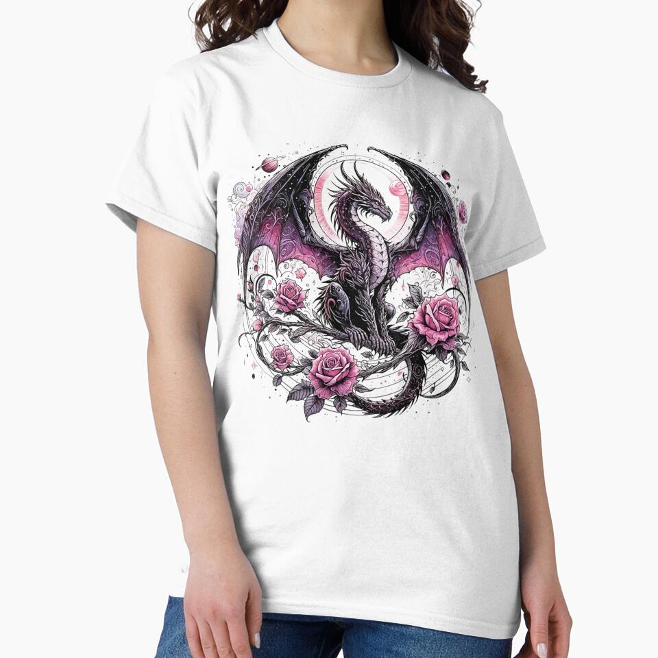 Black Dragon And Roses Graphic Design by INKRebelGraphic