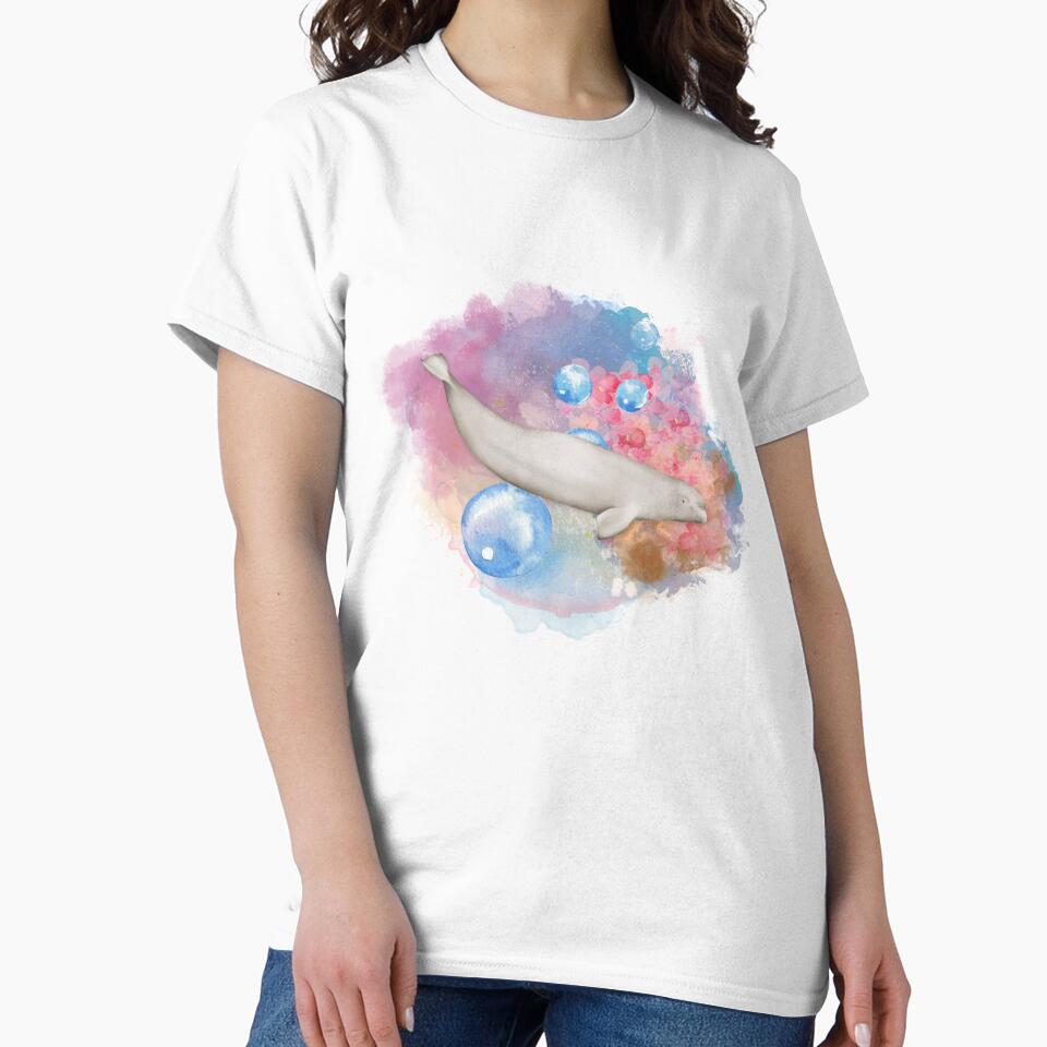 Beluga Whale Swimming Watercolor Illustration by kuremureDesign