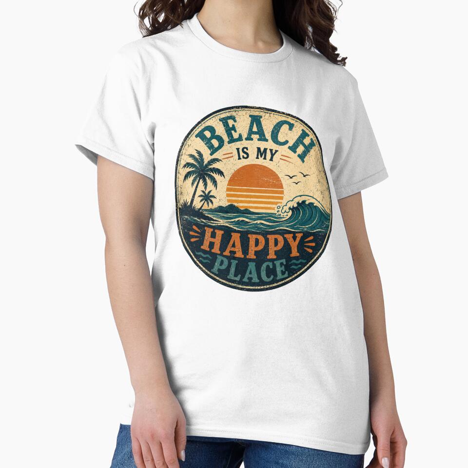 Beach Is My Happy Place Retro Summer Beach Design by AMICO77