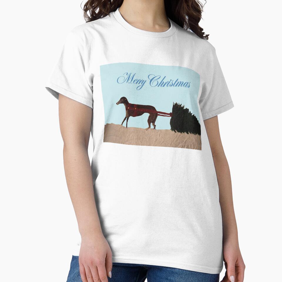 Greyhound pulling a Christmas Tree through Snow by Squirreldumplings
