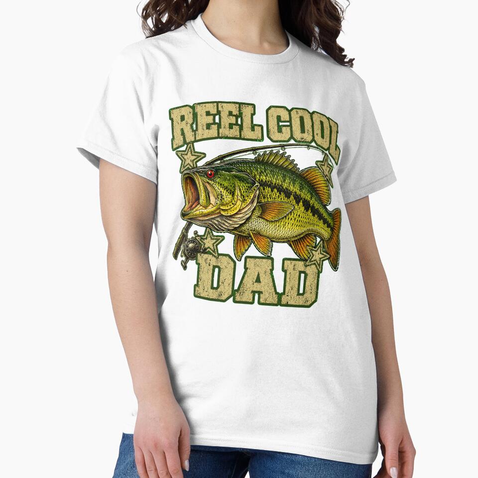 Reel Cool Dad, Fishing Fathers Day, Bass Fish Dad, Distressed Camo Dad, Funny Dad by DesignDenDo ⭐⭐⭐⭐⭐