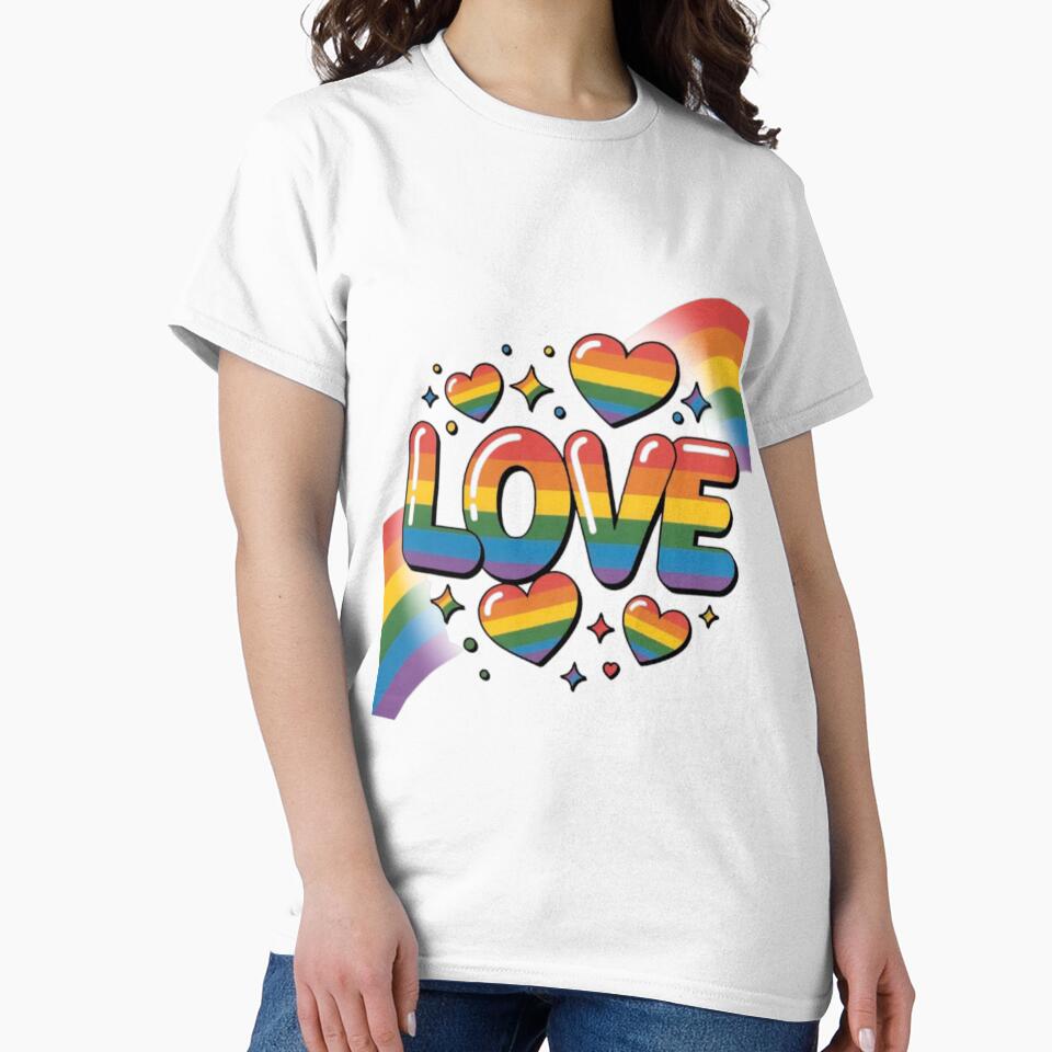 Rainbow Love T-Shirt – LGBTQ Pride Rainbow Heart Design for Pride Month, Allies & Festival Wear by GemBob Creations