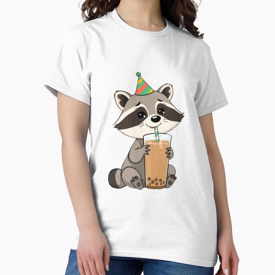 Raccoon Boba Tea Milk Chocolate Party Hat happy birthday kawaii gift funny christmas happy by CheeseBlueprint