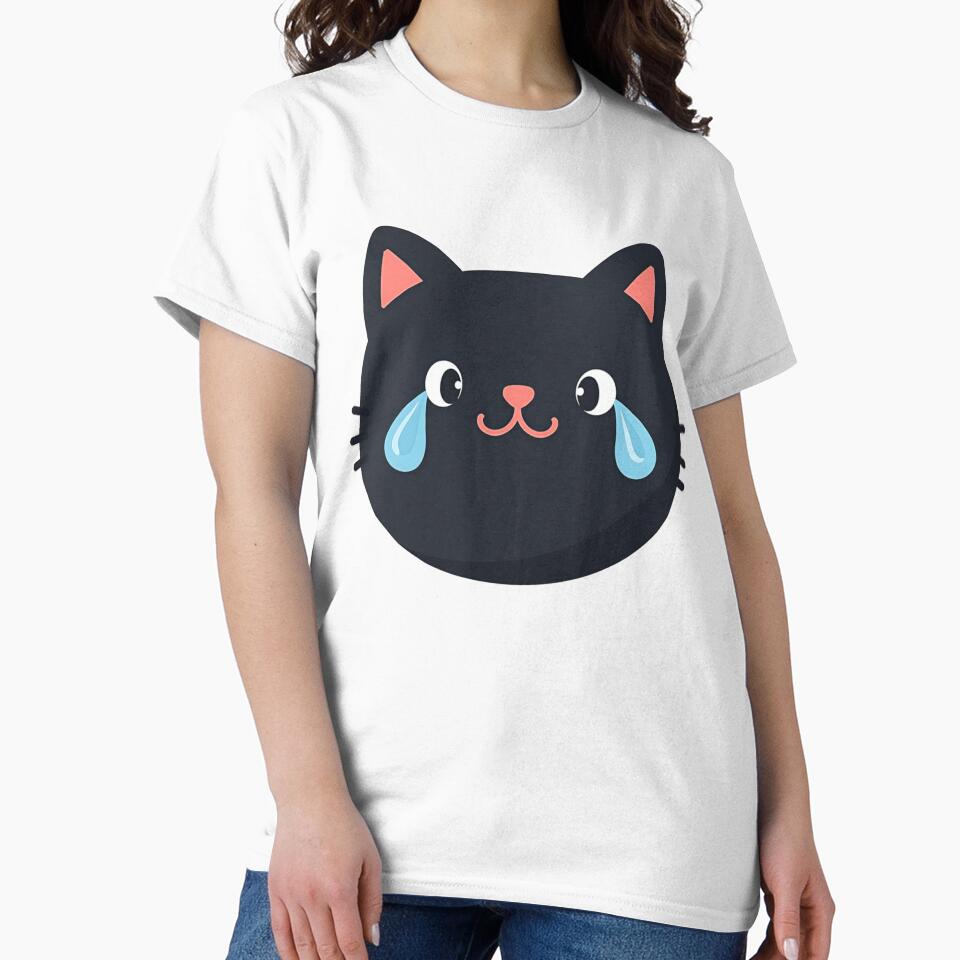 Crying black cat - cute emoji by Prints by Mat