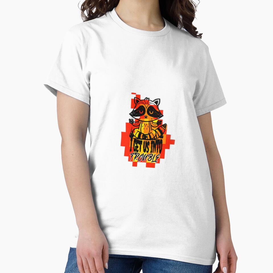 "I GET US INTO TROUBLE" FUNNY RACCOON T-SHIRT by fanadesigns