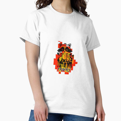 "I GET US INTO TROUBLE" FUNNY RACCOON T-SHIRT by fanadesigns