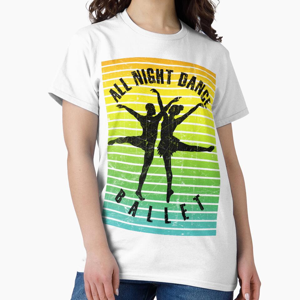 Black silhouette of a couple dancing ballet against a background of colorful stripes by HarridanCreates