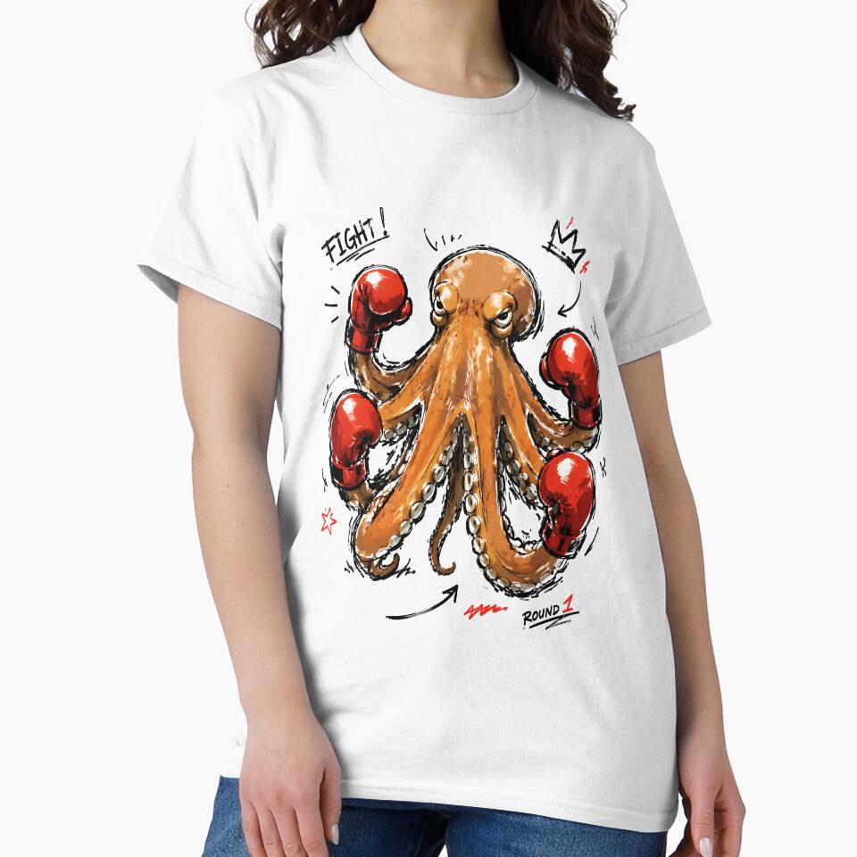 Fight Round 1 Boxing Octopus – Bold Hand-Drawn Warrior Art by RamyGallery
