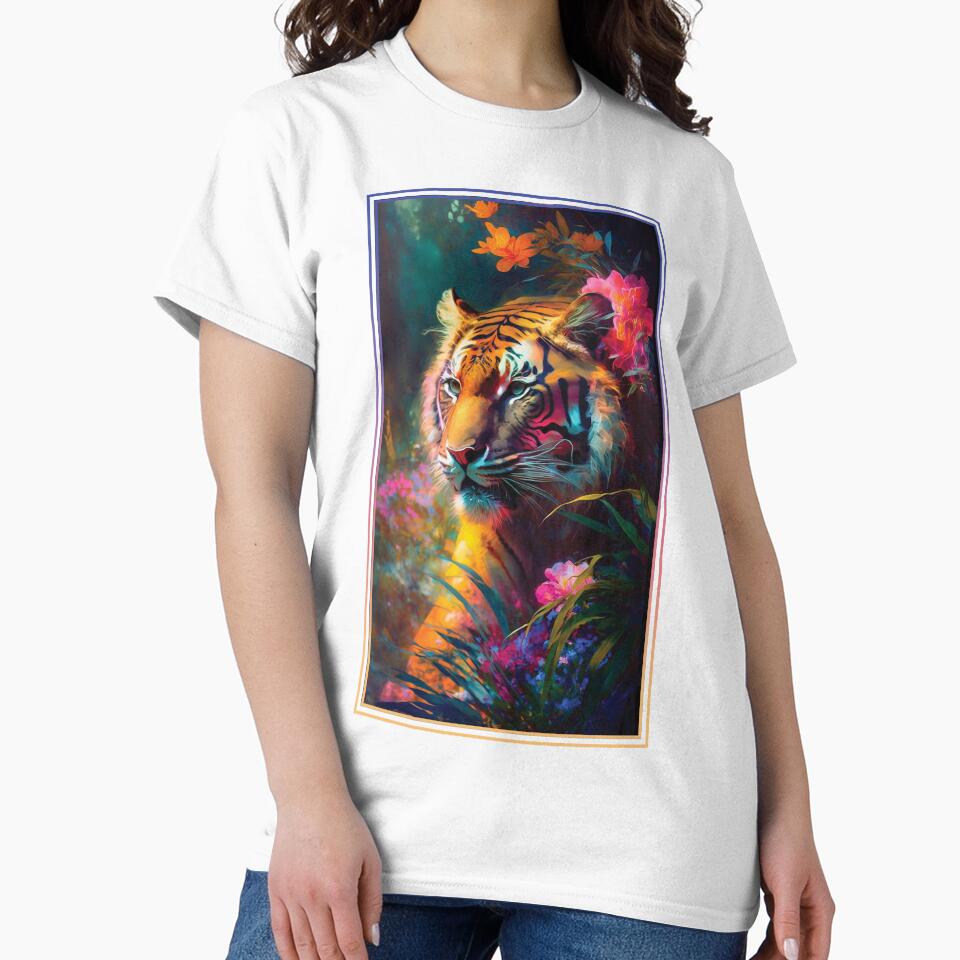 Tiger Vibrant Tropical Flower Tall Digital Oil Painting Portrait by arthouseflunky