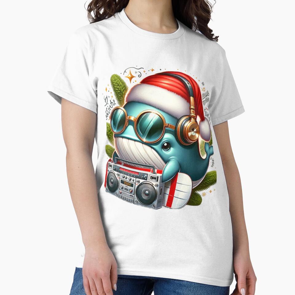 Yuletide Tunes - Cheerful Whale Ready to Party by ArtFeverShop