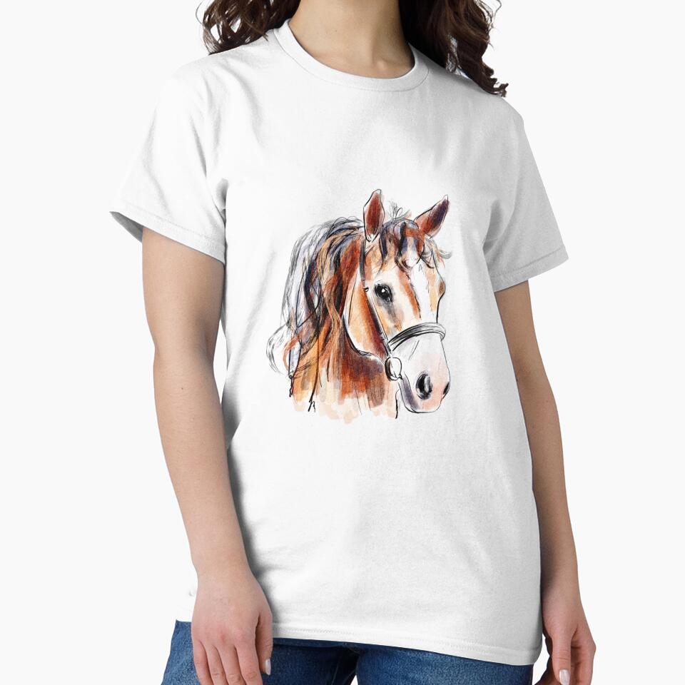 Watercolor horse.Horse head drawing by hjstudioo
