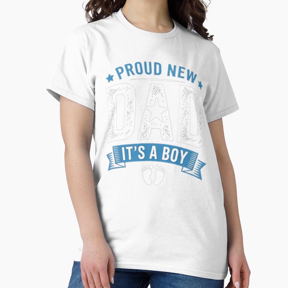 Proud New Dad Announcement for Baby Boy with Blue Banner and Footprints by love3617