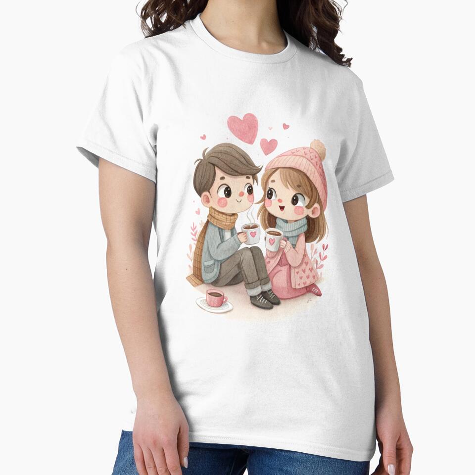 Romantic Winter Coffee Couple Cute Kawaii Love Artwork by Lulunza