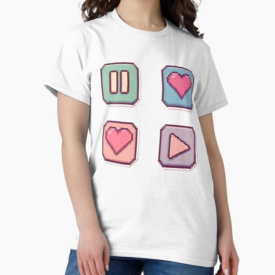 Cute Pastel Gaming Buttons – Play Pause Love Pixel Icons by Zeedseedshop