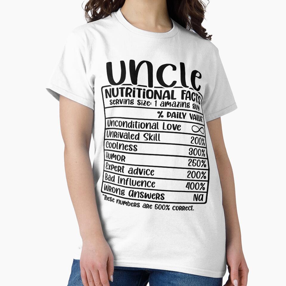 Uncle, Nutritional Facts, Funny Uncle Gift by FuntasticDez