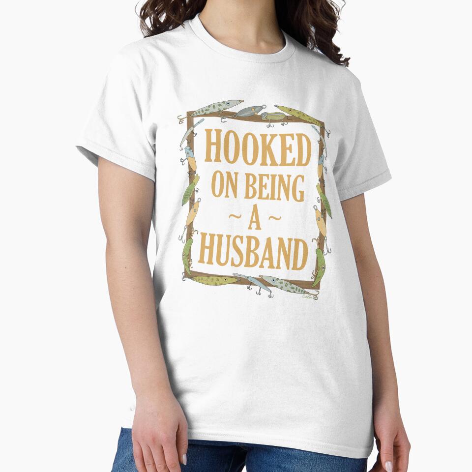 Hooked on being a Husband - Husband Fishing Lure Design - Fishing Lures Border - Black by EcoElsa