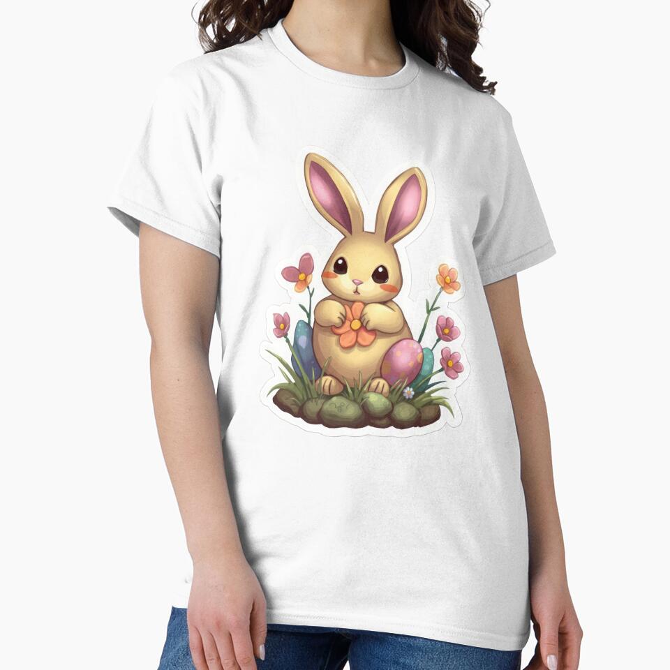 Cute easter Bunny with flowers sticker ,funny easter,Happy Easter,Easter Day,easter illustration by Expressions-Sel