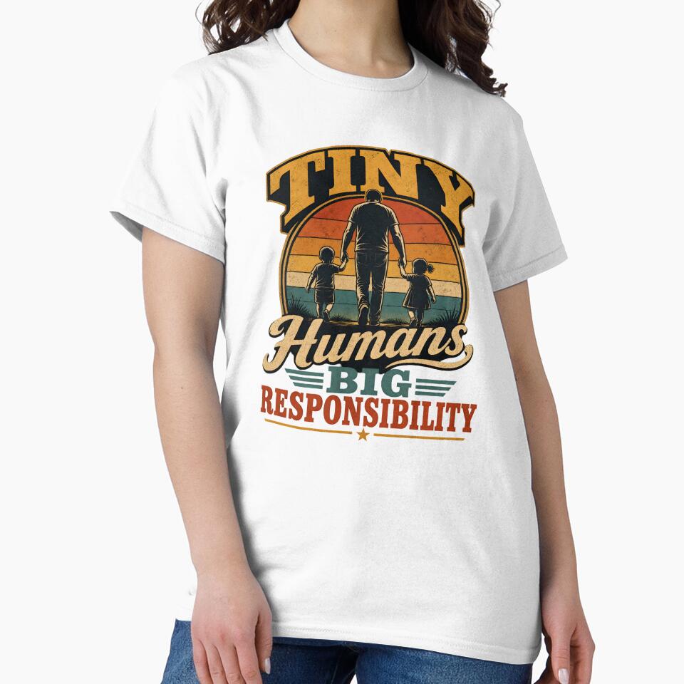 Tiny Humans Big Responsibility Funny Dad Gift Retro Vintage Father of Two Kids by BarLizaStudio