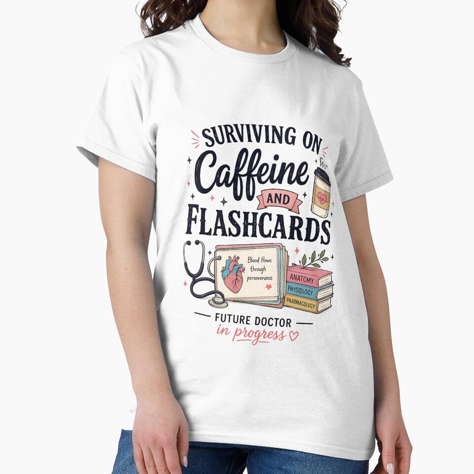 Surviving on Caffeine and flashcards Future Doctor in Progress  Classic T-Shirt Medical Students by Lulu Shop