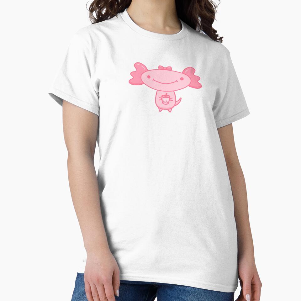 Kawaii Axolotl Coquette Bow and Boba Cute Illustration by DrawnByAllu