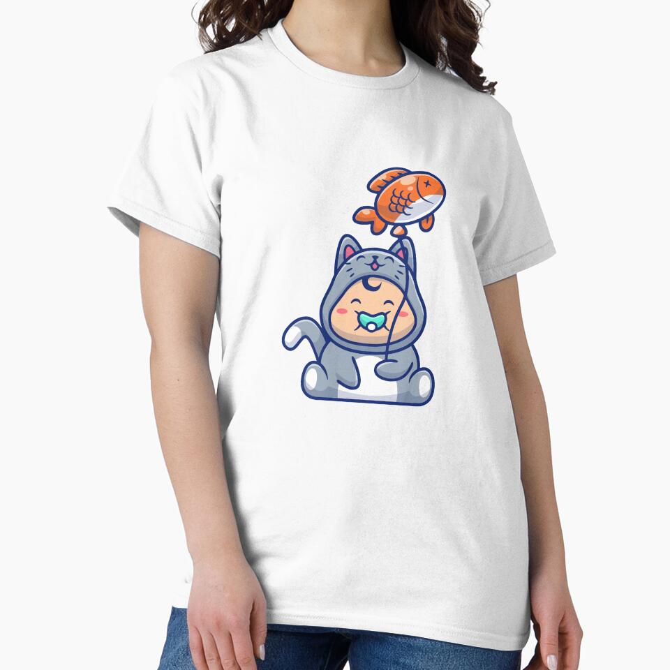 Cute Baby in Cat Costume with Fish Balloon by mkilpt