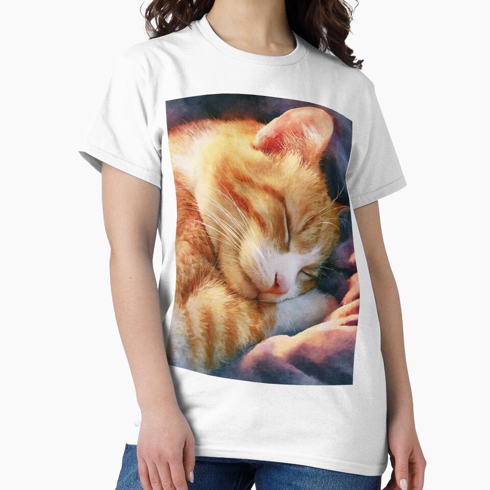 Content Orange Cat Curled Up Sleeping Peacefully Cozy Warm Art by Drissakembili