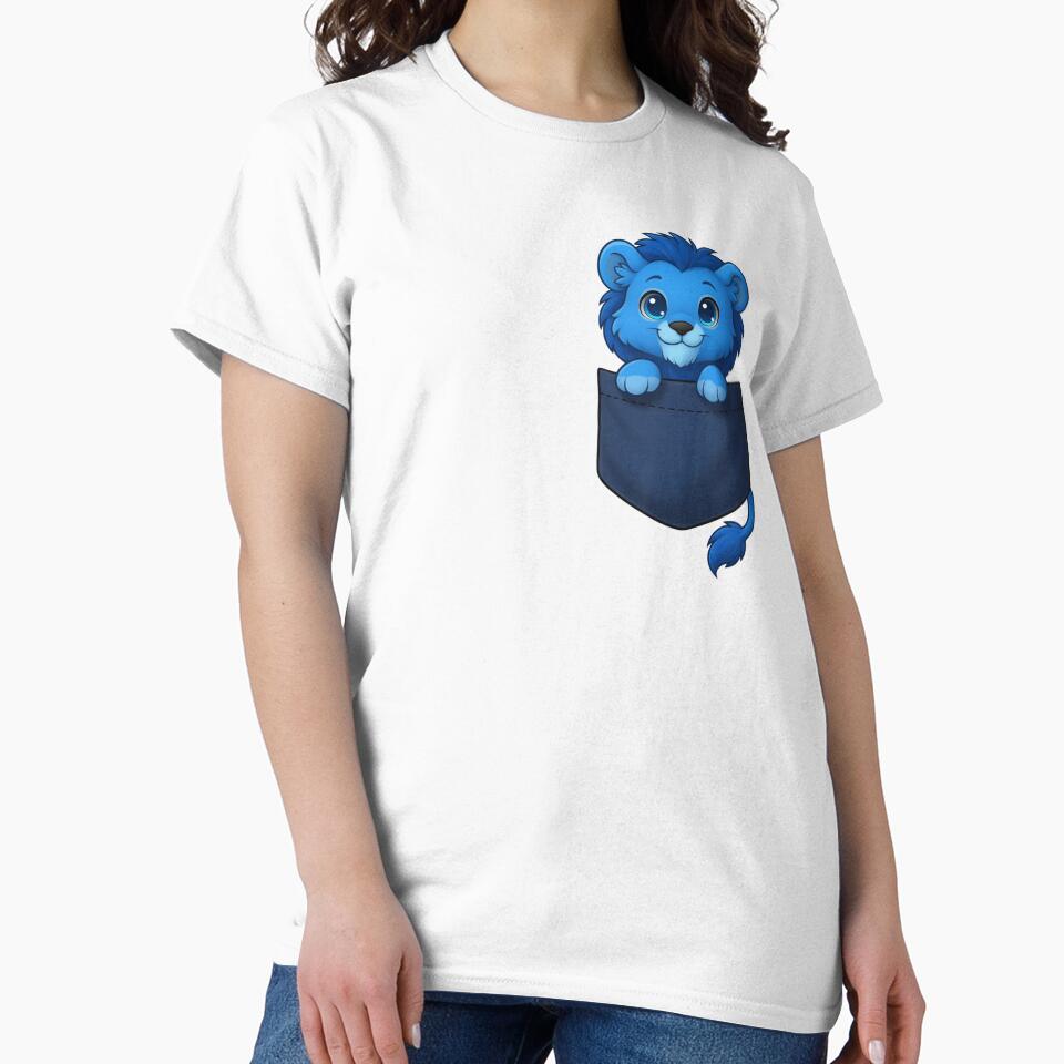 Cute Blue Pocket Lion Cartoon Sticker by ExploreAura Studio