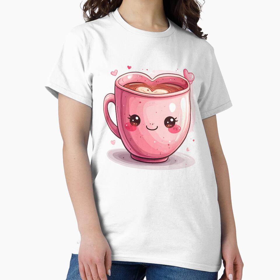 Cute Pink Heart Coffee Mug – Kawaii Valentine Love Illustration by Beamiverse