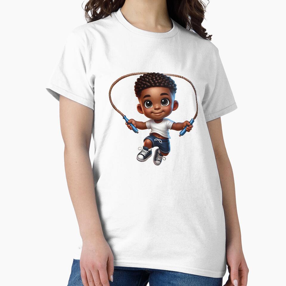 Cute Melanin Boy Skipping Rope – Active Happy Kid Art by Lulunza