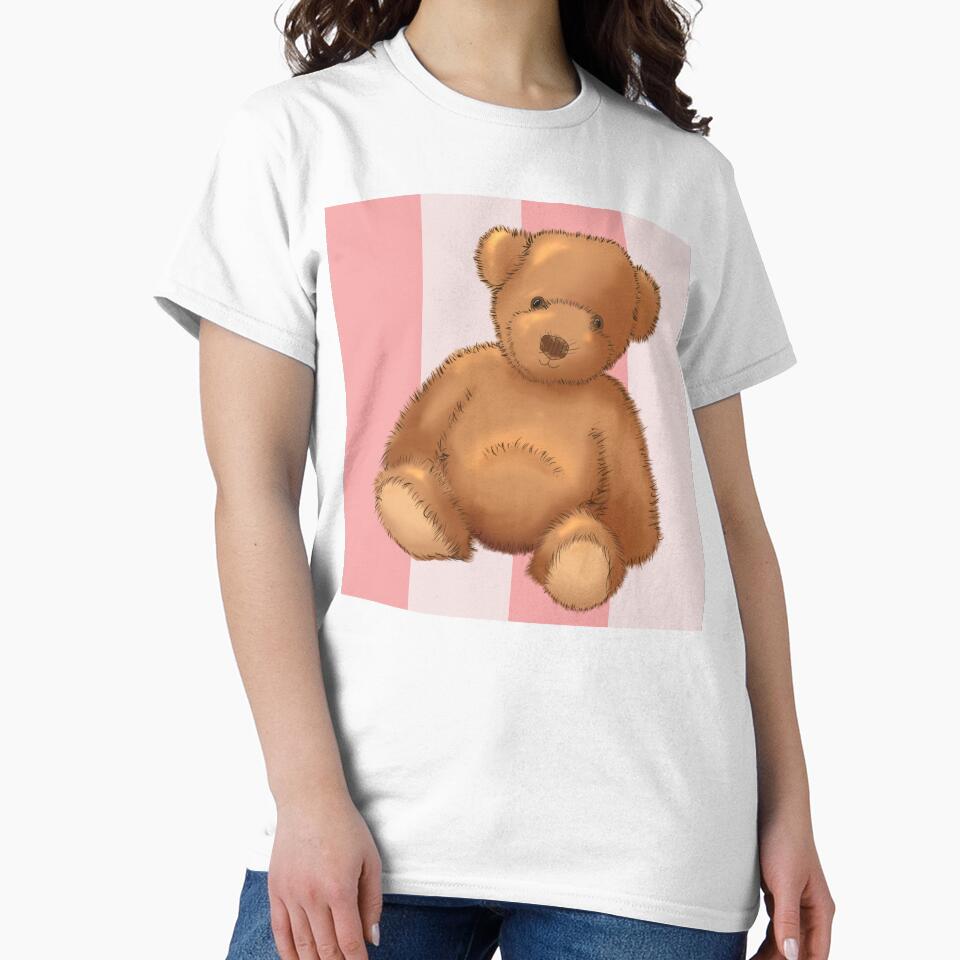 Teddy bear on baby pink stripe by OhNoNotAgain42