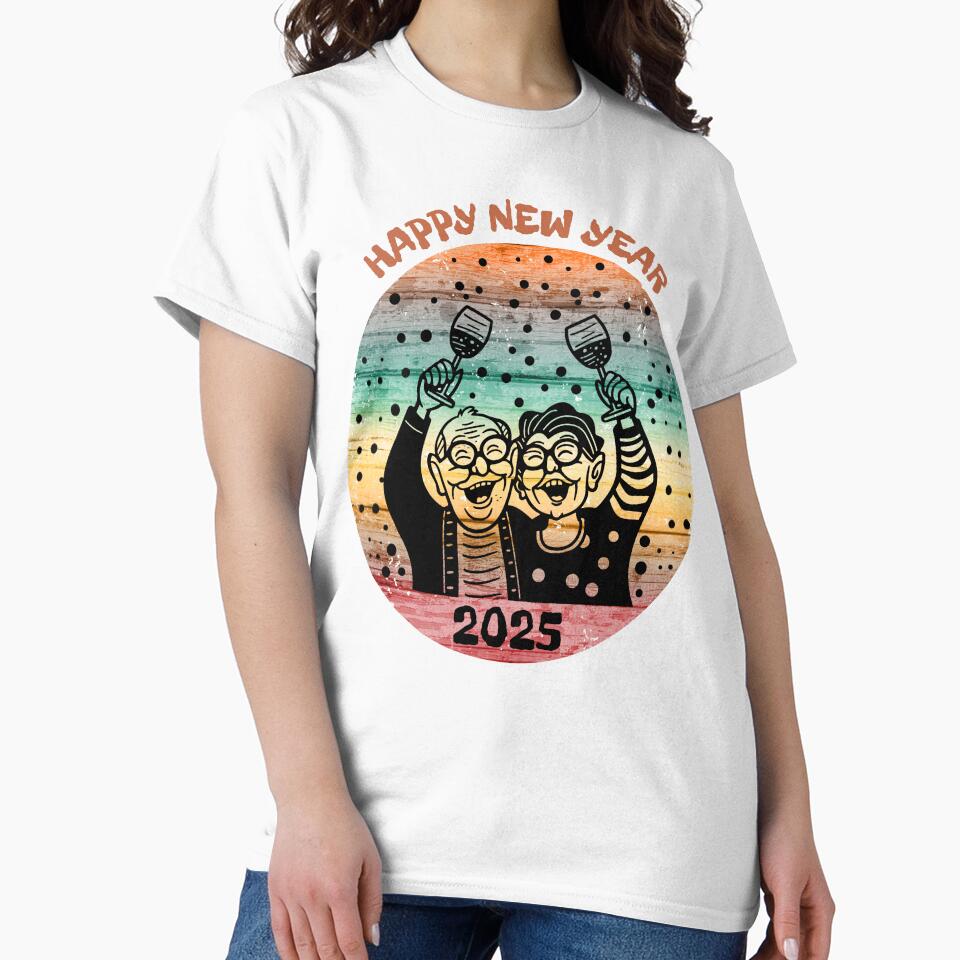 Happy New Year 2025 Old Couple Grandma Grandpa by Maggie Mustard