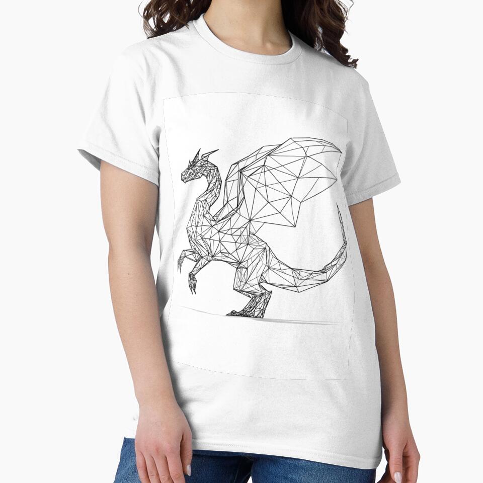 Geometric Dragon Fine Line Art | Fantasy Black and White Illustration by TypoArtPrints