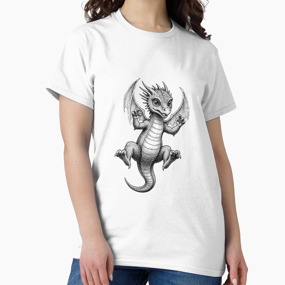 Cute Baby Dragon With Spread Wings Fantasy Illustration by DragonSerpent Ink