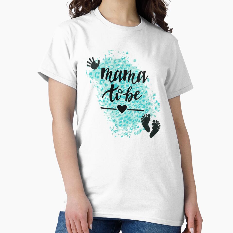 Mama to Be with Hand & Footprints & Teal Leopard Print Background by JeweledDesigns
