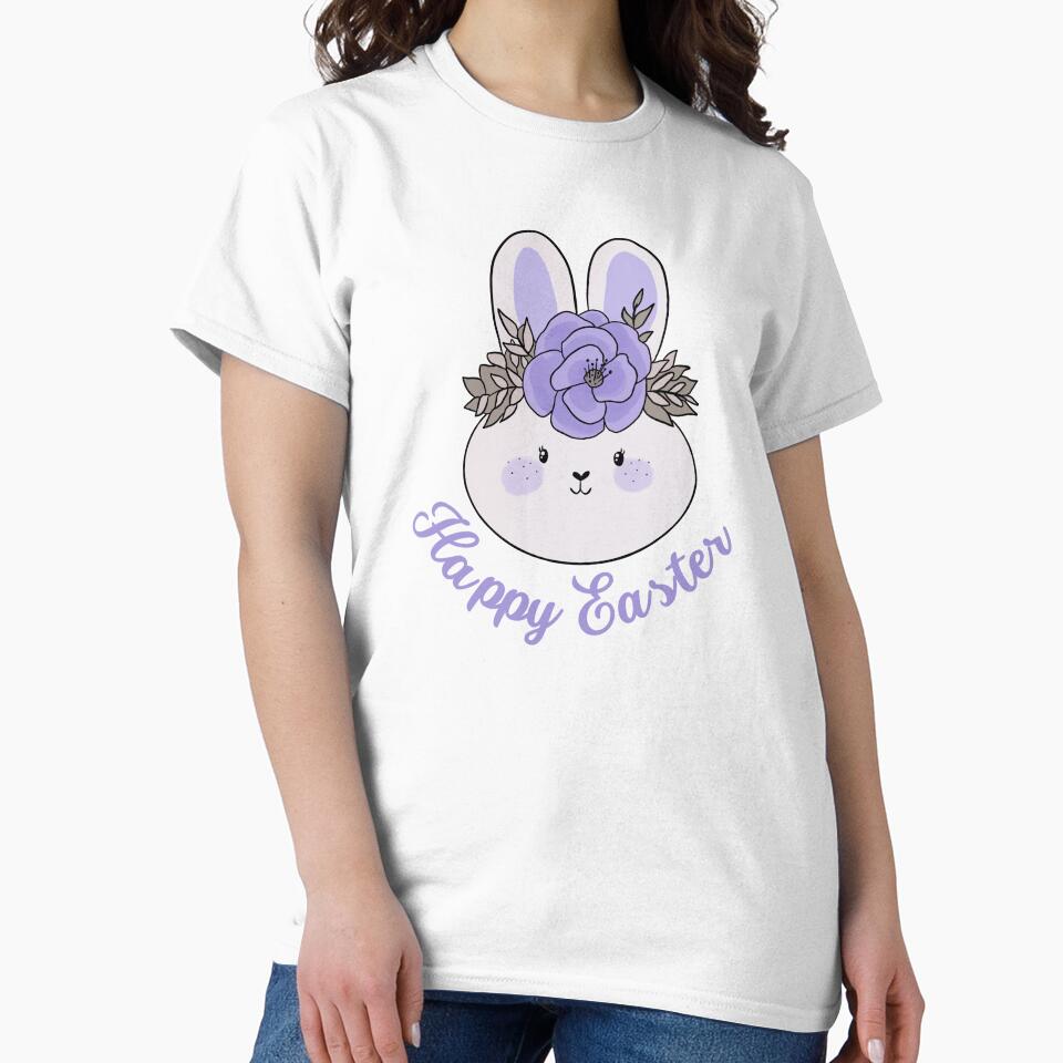 Happy Easter cute easter bunny with a flower crown by Yarafantasyart