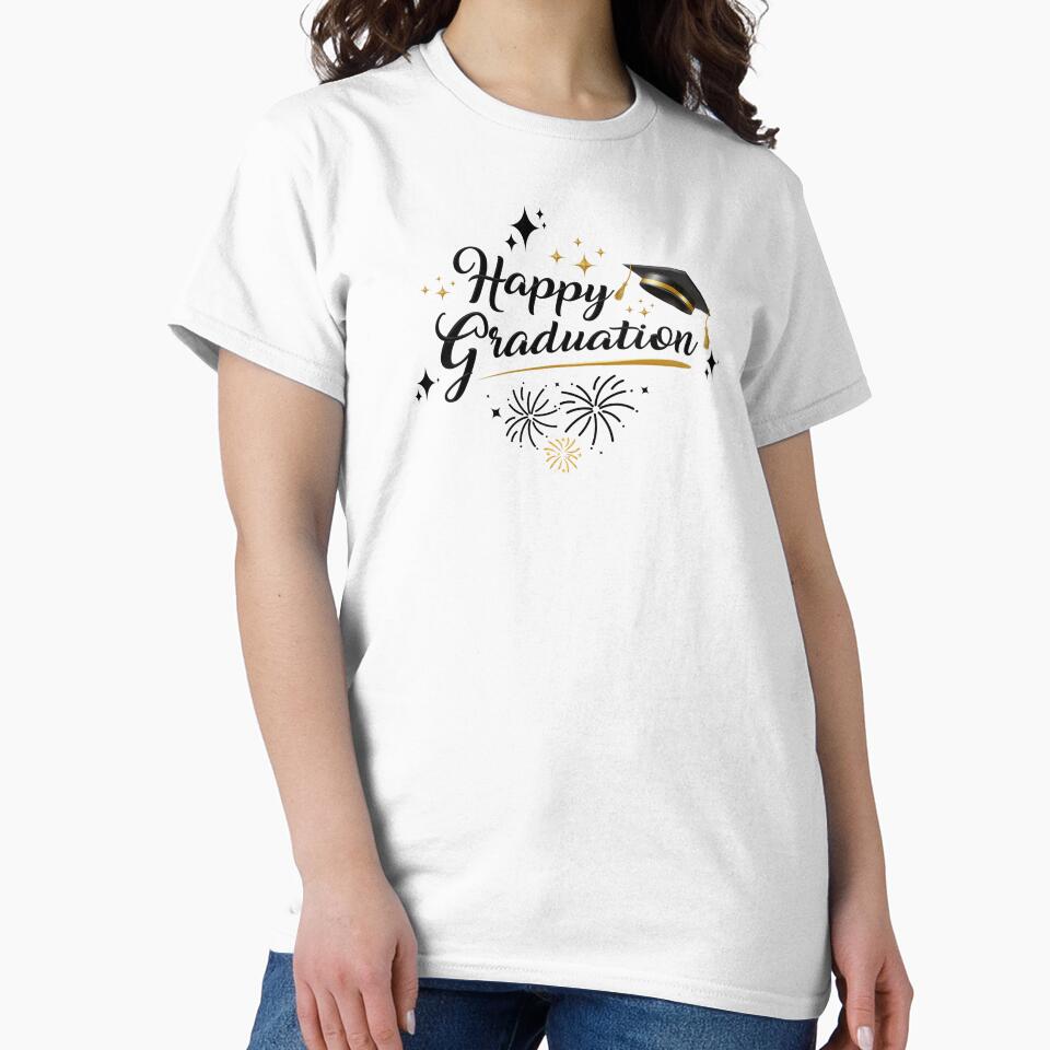 Happy Graduation with Black Graduation Hat, Stars & Fireworks by JeweledDesigns