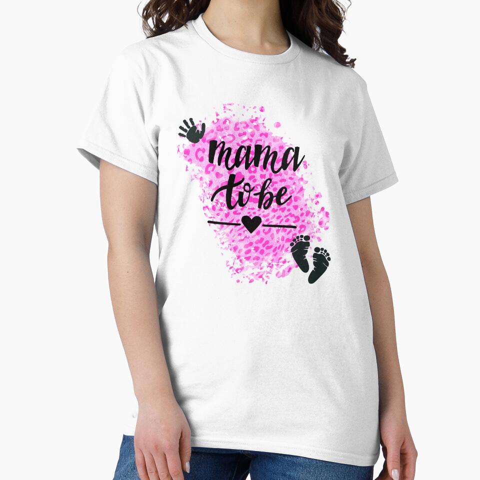 Mama to Be with Hand & Footprints & Pink Leopard Print Background by JeweledDesigns