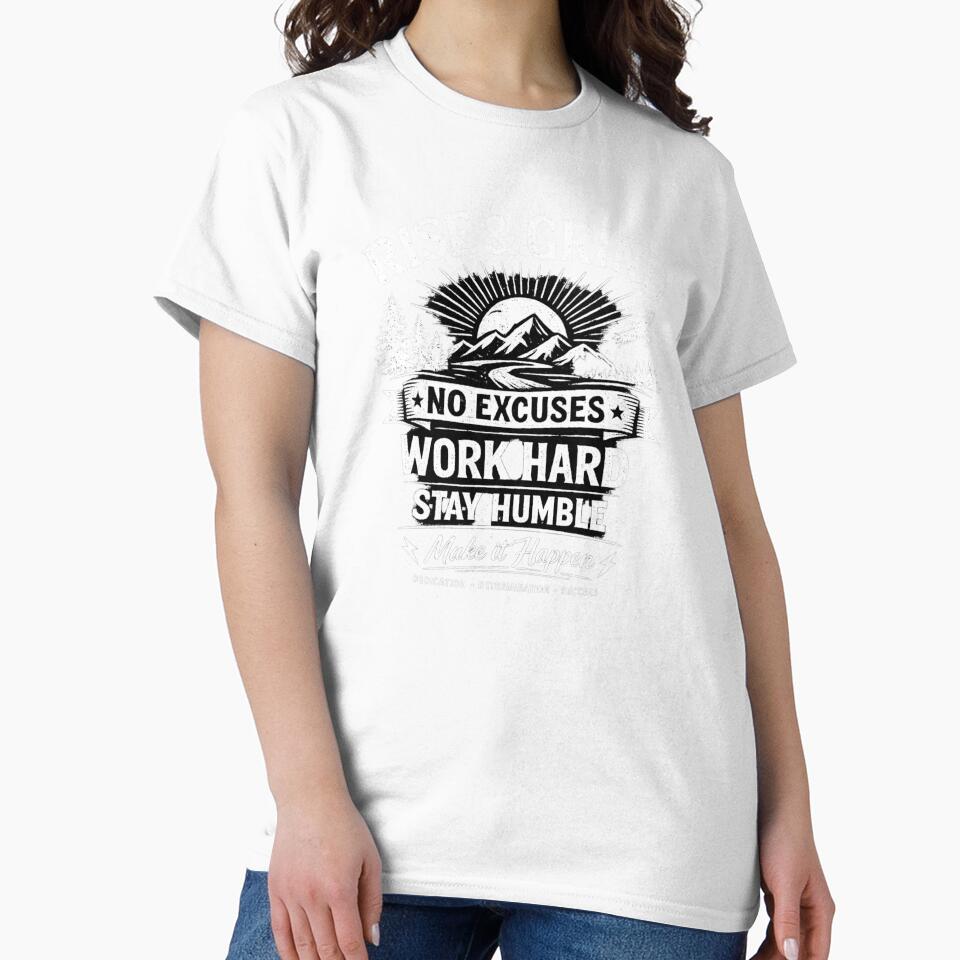 Rise & Grind – No Excuses Motivational Mountain Graphic T-Shirt by TheClockOutClub