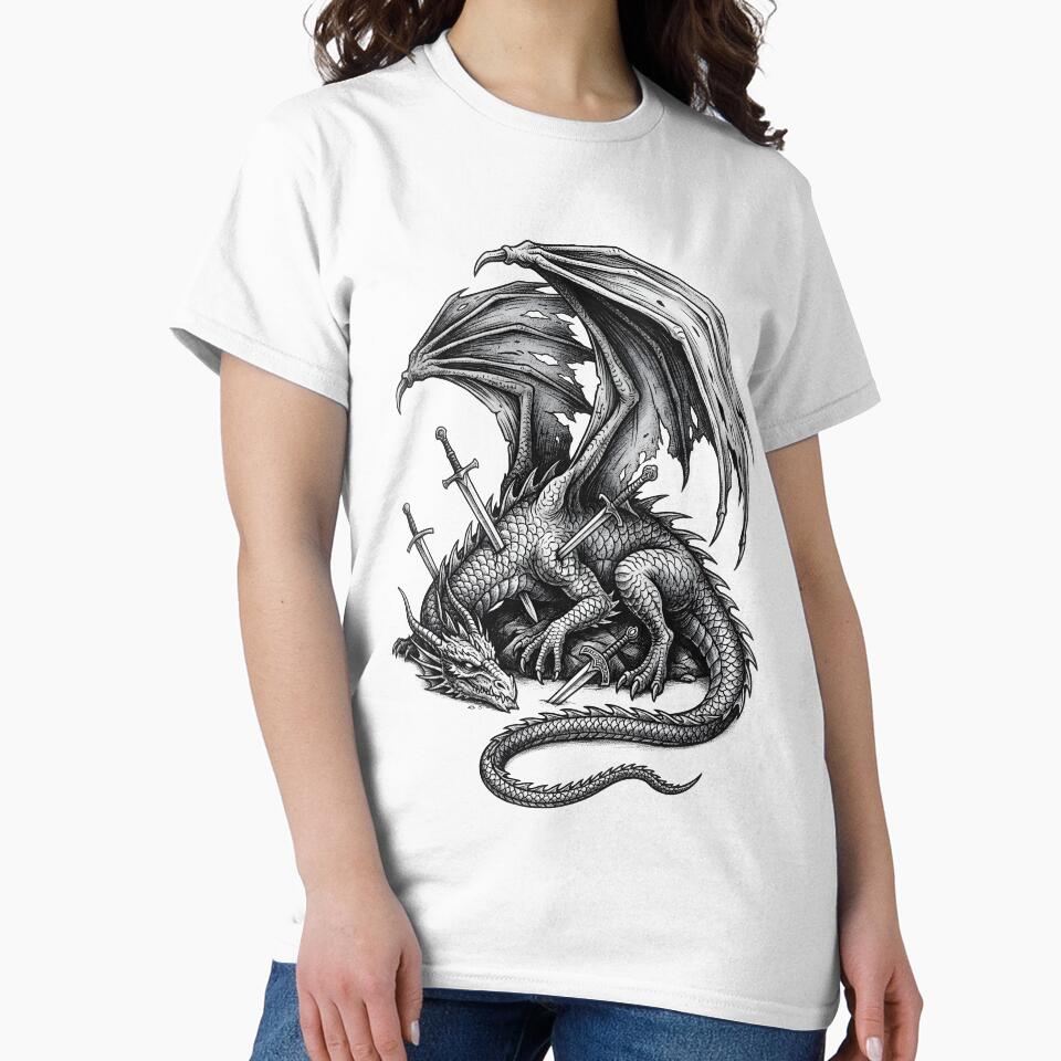 The Last Fallen Dragon – Dark Fantasy Wounded Dragon Gothic Illustration by DragonSerpent Ink