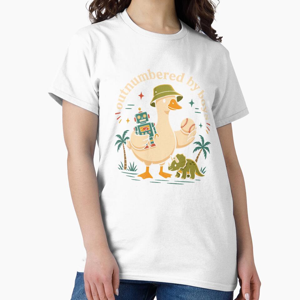 Outnumbered By Boys Funny Goose Robot Dinosaur by VibeWear2026