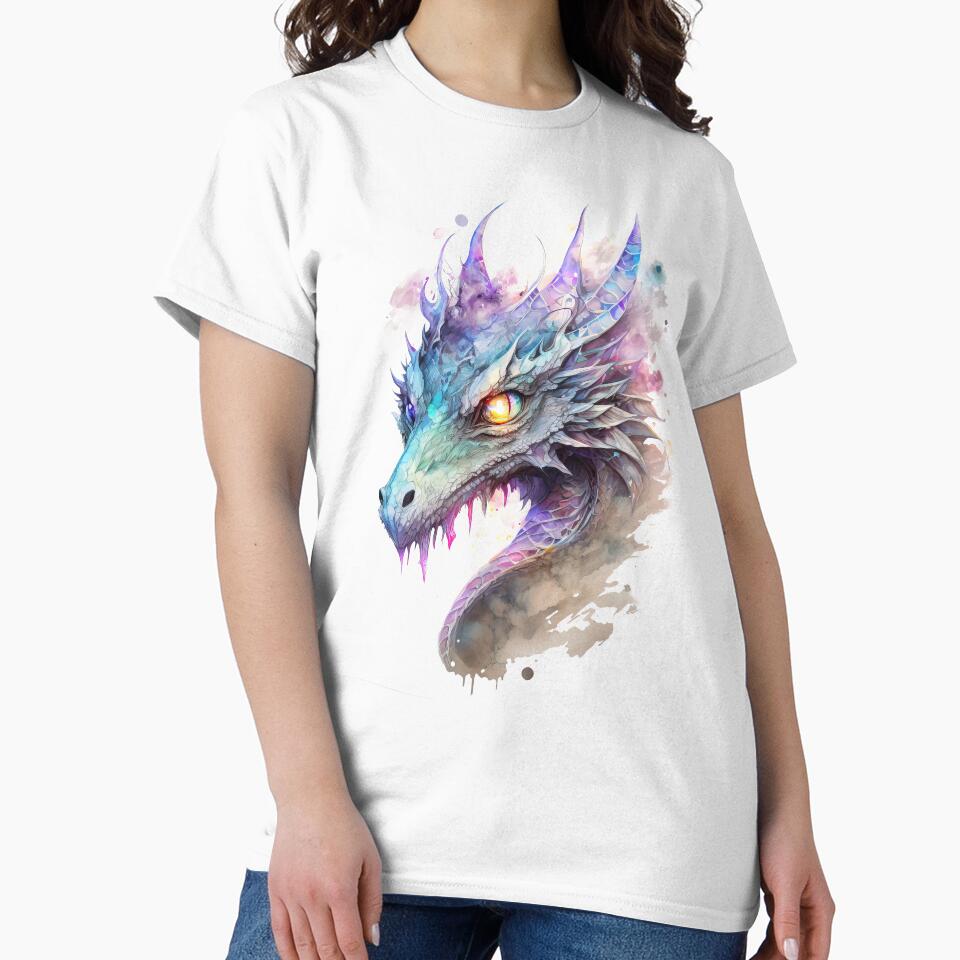 Watercolor White Iridescent Dragon, Dragon Portrait by MoonFoxDesign