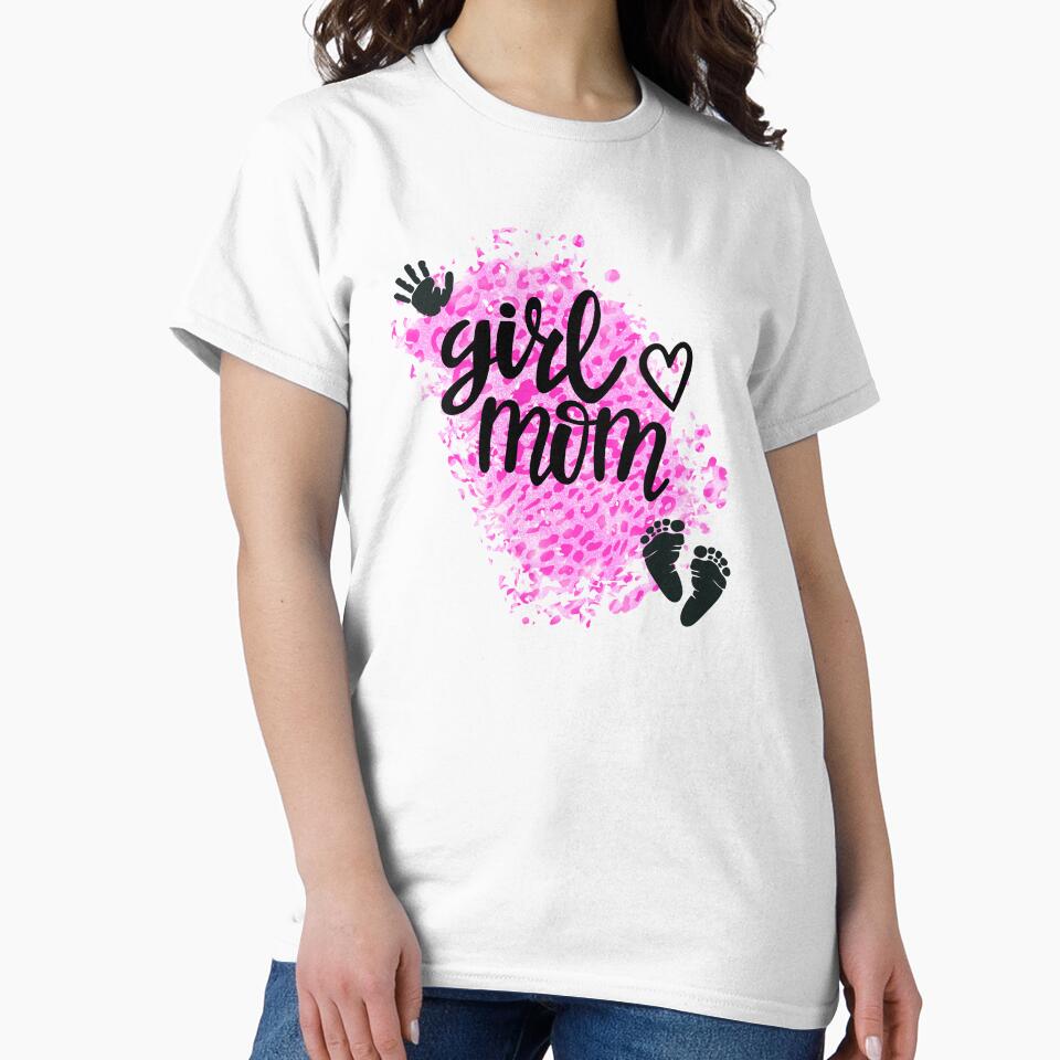 Girl Mom with Hand & Footprints & Pink Leopard Print Background by JeweledDesigns